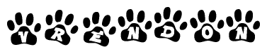 The image shows a series of animal paw prints arranged horizontally. Within each paw print, there's a letter; together they spell Vrendon
