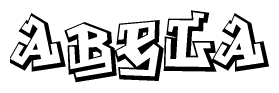 The clipart image depicts the word Abela in a style reminiscent of graffiti. The letters are drawn in a bold, block-like script with sharp angles and a three-dimensional appearance.