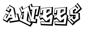 The clipart image depicts the word Anees in a style reminiscent of graffiti. The letters are drawn in a bold, block-like script with sharp angles and a three-dimensional appearance.