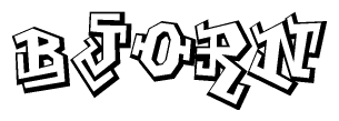 The clipart image depicts the word Bjorn in a style reminiscent of graffiti. The letters are drawn in a bold, block-like script with sharp angles and a three-dimensional appearance.