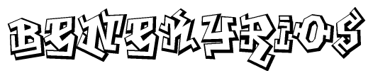 The image is a stylized representation of the letters Benekyrios designed to mimic the look of graffiti text. The letters are bold and have a three-dimensional appearance, with emphasis on angles and shadowing effects.