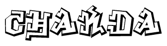 The clipart image depicts the word Chakda in a style reminiscent of graffiti. The letters are drawn in a bold, block-like script with sharp angles and a three-dimensional appearance.