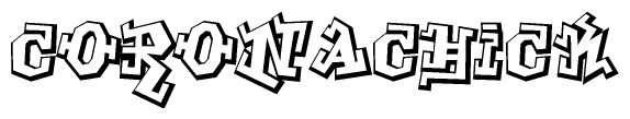 The clipart image depicts the word Coronachick in a style reminiscent of graffiti. The letters are drawn in a bold, block-like script with sharp angles and a three-dimensional appearance.