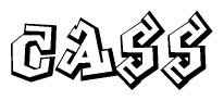 The image is a stylized representation of the letters Cass designed to mimic the look of graffiti text. The letters are bold and have a three-dimensional appearance, with emphasis on angles and shadowing effects.