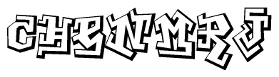 The clipart image depicts the word Chenmrj in a style reminiscent of graffiti. The letters are drawn in a bold, block-like script with sharp angles and a three-dimensional appearance.