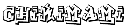 The image is a stylized representation of the letters Chikimami designed to mimic the look of graffiti text. The letters are bold and have a three-dimensional appearance, with emphasis on angles and shadowing effects.