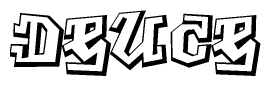 The image is a stylized representation of the letters Deuce designed to mimic the look of graffiti text. The letters are bold and have a three-dimensional appearance, with emphasis on angles and shadowing effects.