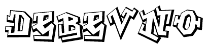 The clipart image depicts the word Debevno in a style reminiscent of graffiti. The letters are drawn in a bold, block-like script with sharp angles and a three-dimensional appearance.