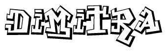 The clipart image depicts the word Dimitra in a style reminiscent of graffiti. The letters are drawn in a bold, block-like script with sharp angles and a three-dimensional appearance.