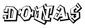 The clipart image depicts the word Donas in a style reminiscent of graffiti. The letters are drawn in a bold, block-like script with sharp angles and a three-dimensional appearance.