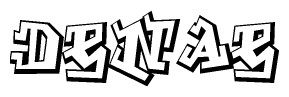 The clipart image depicts the word Denae in a style reminiscent of graffiti. The letters are drawn in a bold, block-like script with sharp angles and a three-dimensional appearance.