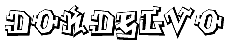The clipart image depicts the word Dokdelvo in a style reminiscent of graffiti. The letters are drawn in a bold, block-like script with sharp angles and a three-dimensional appearance.