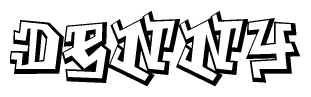 The image is a stylized representation of the letters Denny designed to mimic the look of graffiti text. The letters are bold and have a three-dimensional appearance, with emphasis on angles and shadowing effects.