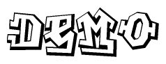 The clipart image depicts the word Demo in a style reminiscent of graffiti. The letters are drawn in a bold, block-like script with sharp angles and a three-dimensional appearance.
