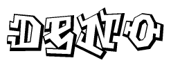 The clipart image depicts the word Deno in a style reminiscent of graffiti. The letters are drawn in a bold, block-like script with sharp angles and a three-dimensional appearance.