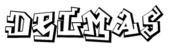 The clipart image depicts the word Delmas in a style reminiscent of graffiti. The letters are drawn in a bold, block-like script with sharp angles and a three-dimensional appearance.