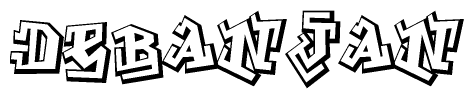 The clipart image depicts the word Debanjan in a style reminiscent of graffiti. The letters are drawn in a bold, block-like script with sharp angles and a three-dimensional appearance.