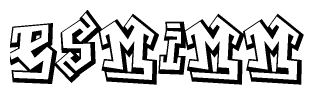 The image is a stylized representation of the letters Esmimm designed to mimic the look of graffiti text. The letters are bold and have a three-dimensional appearance, with emphasis on angles and shadowing effects.
