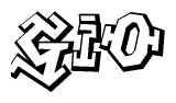 The clipart image depicts the word Gio in a style reminiscent of graffiti. The letters are drawn in a bold, block-like script with sharp angles and a three-dimensional appearance.