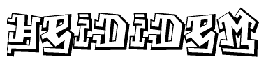 The image is a stylized representation of the letters Heididem designed to mimic the look of graffiti text. The letters are bold and have a three-dimensional appearance, with emphasis on angles and shadowing effects.