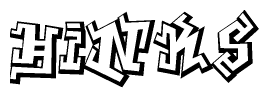   The image is a stylized representation of the letters Hinks designed to mimic the look of graffiti text. The letters are bold and have a three-dimensional appearance, with emphasis on angles and shadowing effects. 
