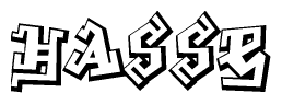 The clipart image depicts the word Hasse in a style reminiscent of graffiti. The letters are drawn in a bold, block-like script with sharp angles and a three-dimensional appearance.