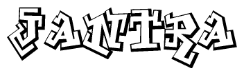 The clipart image depicts the word Jantra in a style reminiscent of graffiti. The letters are drawn in a bold, block-like script with sharp angles and a three-dimensional appearance.