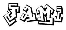 The image is a stylized representation of the letters Jami designed to mimic the look of graffiti text. The letters are bold and have a three-dimensional appearance, with emphasis on angles and shadowing effects.