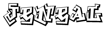 The clipart image depicts the word Jeneal in a style reminiscent of graffiti. The letters are drawn in a bold, block-like script with sharp angles and a three-dimensional appearance.