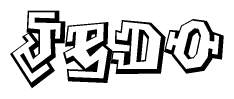 The clipart image depicts the word Jedo in a style reminiscent of graffiti. The letters are drawn in a bold, block-like script with sharp angles and a three-dimensional appearance.