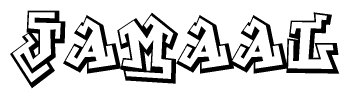 The image is a stylized representation of the letters Jamaal designed to mimic the look of graffiti text. The letters are bold and have a three-dimensional appearance, with emphasis on angles and shadowing effects.