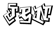 The image is a stylized representation of the letters Jen designed to mimic the look of graffiti text. The letters are bold and have a three-dimensional appearance, with emphasis on angles and shadowing effects.