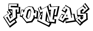   The image is a stylized representation of the letters Jonas designed to mimic the look of graffiti text. The letters are bold and have a three-dimensional appearance, with emphasis on angles and shadowing effects. 