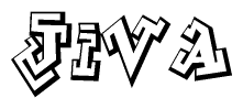 The image is a stylized representation of the letters Jiva designed to mimic the look of graffiti text. The letters are bold and have a three-dimensional appearance, with emphasis on angles and shadowing effects.
