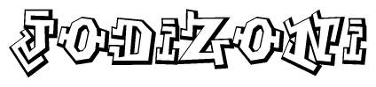 The clipart image depicts the word Jodizoni in a style reminiscent of graffiti. The letters are drawn in a bold, block-like script with sharp angles and a three-dimensional appearance.