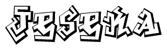 The image is a stylized representation of the letters Jeseka designed to mimic the look of graffiti text. The letters are bold and have a three-dimensional appearance, with emphasis on angles and shadowing effects.