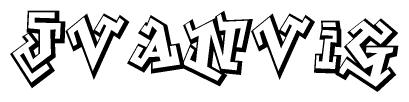 The image is a stylized representation of the letters Jvanvig designed to mimic the look of graffiti text. The letters are bold and have a three-dimensional appearance, with emphasis on angles and shadowing effects.