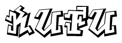 The image is a stylized representation of the letters Kufu designed to mimic the look of graffiti text. The letters are bold and have a three-dimensional appearance, with emphasis on angles and shadowing effects.