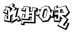 The image is a stylized representation of the letters Khor designed to mimic the look of graffiti text. The letters are bold and have a three-dimensional appearance, with emphasis on angles and shadowing effects.