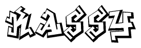The clipart image depicts the word Kassy in a style reminiscent of graffiti. The letters are drawn in a bold, block-like script with sharp angles and a three-dimensional appearance.