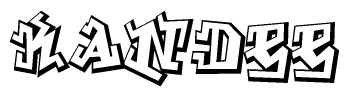 The clipart image depicts the word Kandee in a style reminiscent of graffiti. The letters are drawn in a bold, block-like script with sharp angles and a three-dimensional appearance.