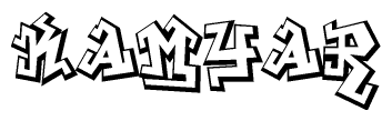   The clipart image depicts the word Kamyar in a style reminiscent of graffiti. The letters are drawn in a bold, block-like script with sharp angles and a three-dimensional appearance. 
