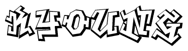The image is a stylized representation of the letters Kyoung designed to mimic the look of graffiti text. The letters are bold and have a three-dimensional appearance, with emphasis on angles and shadowing effects.