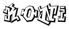 The image is a stylized representation of the letters Koni designed to mimic the look of graffiti text. The letters are bold and have a three-dimensional appearance, with emphasis on angles and shadowing effects.