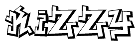 The image is a stylized representation of the letters Kizzy designed to mimic the look of graffiti text. The letters are bold and have a three-dimensional appearance, with emphasis on angles and shadowing effects.