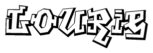 The image is a stylized representation of the letters Lourie designed to mimic the look of graffiti text. The letters are bold and have a three-dimensional appearance, with emphasis on angles and shadowing effects.
