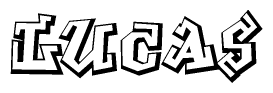 The clipart image depicts the word Lucas in a style reminiscent of graffiti. The letters are drawn in a bold, block-like script with sharp angles and a three-dimensional appearance.