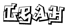 The clipart image depicts the word Leah in a style reminiscent of graffiti. The letters are drawn in a bold, block-like script with sharp angles and a three-dimensional appearance.