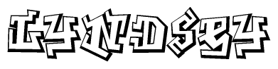The clipart image depicts the word Lyndsey in a style reminiscent of graffiti. The letters are drawn in a bold, block-like script with sharp angles and a three-dimensional appearance.
