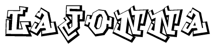 The image is a stylized representation of the letters Lajonna designed to mimic the look of graffiti text. The letters are bold and have a three-dimensional appearance, with emphasis on angles and shadowing effects.